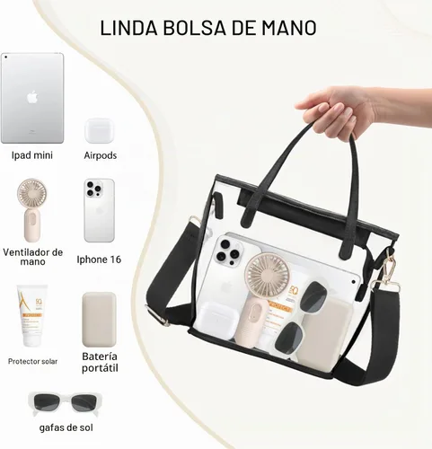 Vista 6 de CHICECO Bolsa transparente para mujer, bolsa transparente para eventos de estadio con correas ajustables, bolsa de mano para deportes, conciertos