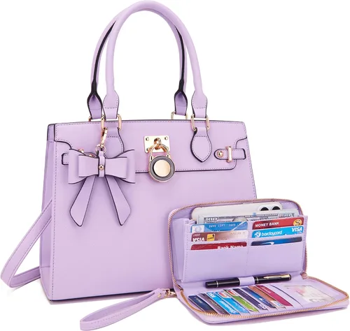 Vista 13 de Qiyuer Bolsos y carteras para mujer Set con asa superior, bolso de hombro, bolso de mano, bolso de trabajo con cartera a juego y monedero a juego 2