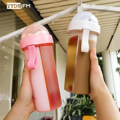 Vista 3 de Taza de agua creativa, una taza de dos bebidas diferentes, dos pajitas, para exteriores, para acampar, senderismo, mochileros, viajes, oficina