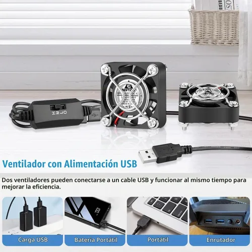 Vista 4 de GDSTIME Ventiladores USB duales de 1.575 in con control de 3 velocidades 5V