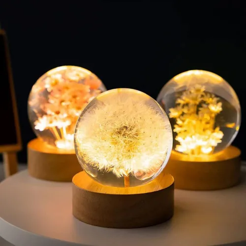 Vista 7 de DESHINTKE Pisapapeles de flor eterna de diente de león real con base luminosa
