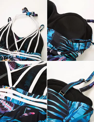 Vista 8 de Traje de baño Halter para mujer de dos piezas con pantalones cortos