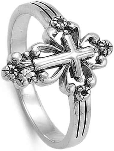 Vista 3 de Anillo de plata esterlina con diseño de cruz y estilo victoriano, elija