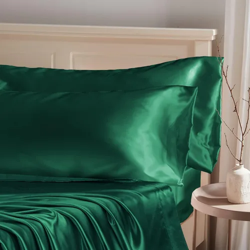 Vista 30 de Manyshofu - Funda de almohada de satén beige para protección del cabello - 2 piezas, fundas de almohada estándar, lujosas y sedosas, fundas