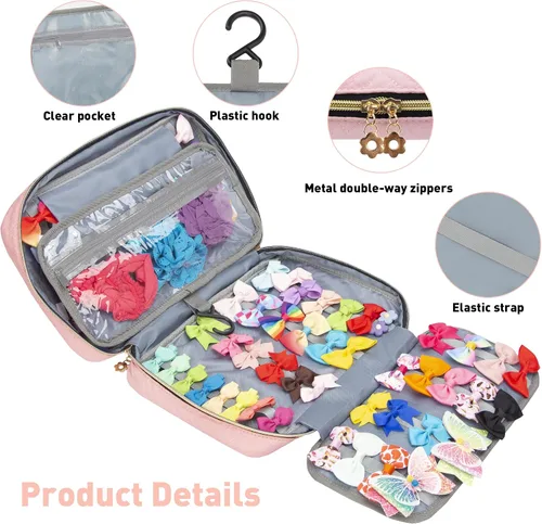 Vista 3 de MICOM Bolsa de Almacenamiento Colgante para Accesorios de Cabello - Organizador para Moños, Pinzas, Diademas, Scrunchies y Lazos de Niñas - Estuche