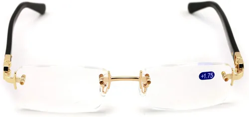 Vista 2 de Lector de gafas de lectura de moda de diseñador rectangular sin montura para hombre