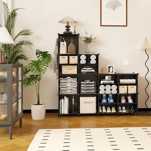 Vista 5 de AWTATOS Organizador de almacenamiento de cubos para clóset, 12 estantes de cubos, cubos grandes y pequeños, organizador de estantes de ropa portátil