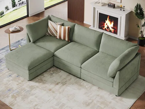 Vista 26 de VANOMi Sofá modular modular en forma de L de 98 pulgadas con otomana Beige