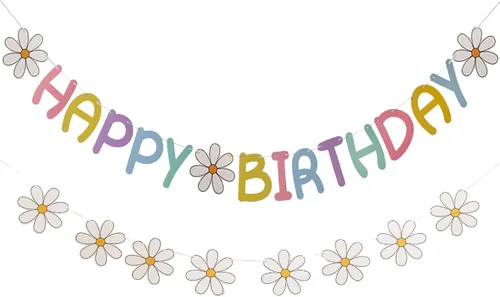 Vista 7 de Cartel de feliz cumpleaños con diseño de margarita para niños y adultos, decoración de fiesta de cumpleaños (azul + blanco)