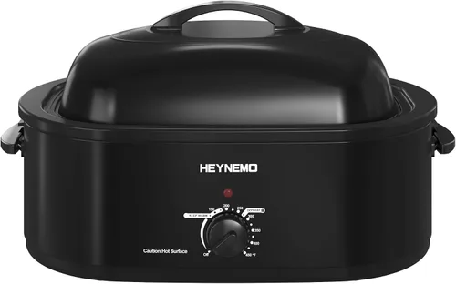 Vista 10 de Horno tostador de 18 cuartos de galón con tapa de autohilvanado, horno eléctrico de pavo de acero inoxidable de 1450W con asas de tacto frío, Negro