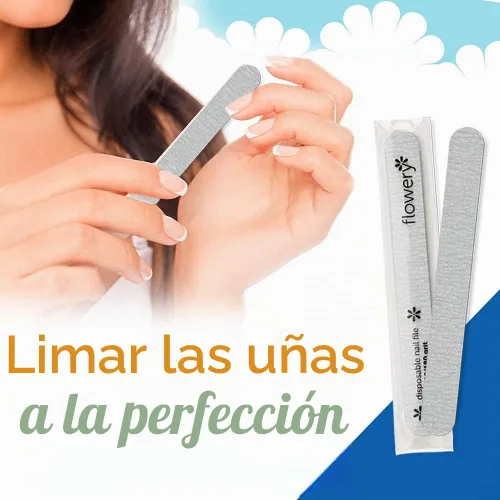 Vista 3 de Flowery Lima de uñas desechable con núcleo de grano 100/180, plateado, paquete de 100