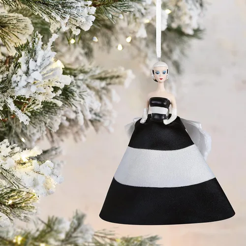 Vista 6 de Hallmark Keepsake Adorno navideño 2021, Barbie blanco y negro para siempre, porcelana y tela