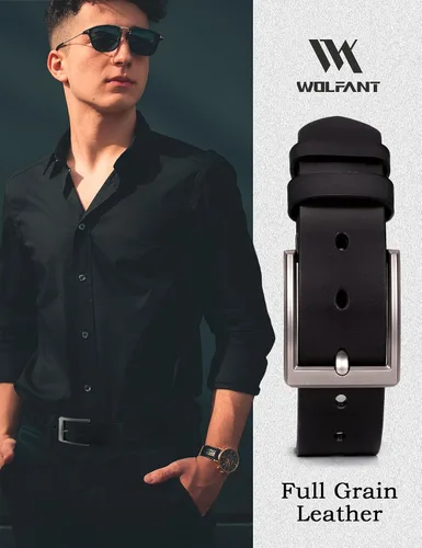Vista 6 de WOLFANT Cinturón de cuero de grano completo de 1.5" para hombre, 100% cuero sólido italiano real