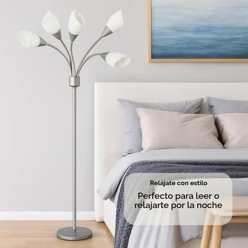 Vista 3 de LIGHTACCENTS Lámpara de pie Medusa de 5 luces para dormitorio – Lámpara de pie con múltiples cabezas y 5 pantallas de acrílico blanco, lámpara araña