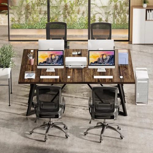 Vista 6 de Tribesigns Escritorio ejecutivo grande de 70.86 pulgadas, moderno escritorio de oficina para computadora con marco de metal, escritorio rectangular