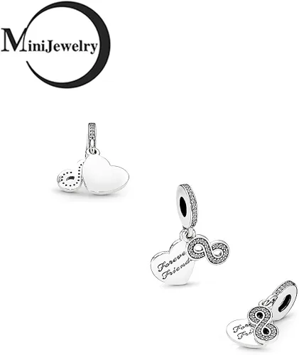 Vista 2 de MiniJewelry Forever Friends - Dije de corazón para pulseras, collares, colgantes, cumpleaños, Navidad, infinito BFF de plata de ley, Plata Zirconia