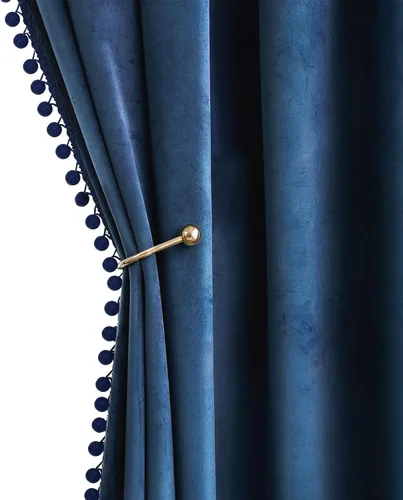 Vista 15 de MIULEE - Cortinas de terciopelo con pompones amarillo mostaza para habitación/sala de estar, cortinas opacas para otoño, aislantes térmicos, de 84