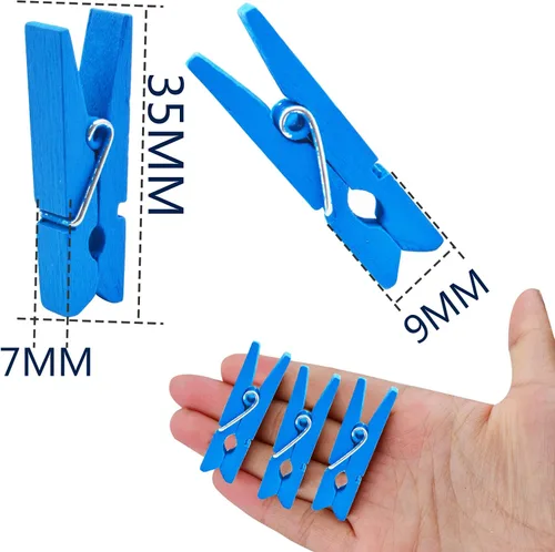 Vista 3 de Jdesun 50 pinzas de madera azules, mini pinzas de madera para colgar fotos, pinzas para ropa de lavandería, pinzas para colgar fotos, ropa