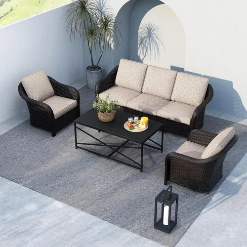 Vista 65 de Sofá de patio al aire libre de 2 plazas con mimbre de PE tejido a mano Beige