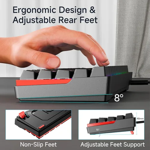 Vista 5 de KEMOVE K61SE - Teclado mecánico para juegos, 60 % con cable RGB retroiluminado N-Key Rollover compacto mini teclado de 61 teclas para PC portátil