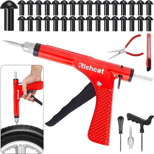 Vista 10 de Richcat Kit de Reparación de Pinchazos de Neumáticos sin Cámara con Tapón de Hongo, Repara Pinchazos y Neumáticos Desinflados para Motocicletas
