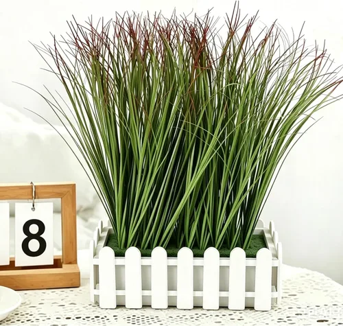 Vista 3 de FOIMAS 24 plantas de césped artificial, 9.84 pulgadas, arbustos sintéticos, tallos verdes de trigo, plantas falsas para decoración del hogar
