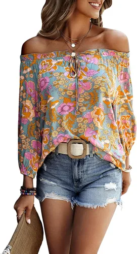 Vista 3 de Romwe Blusa de manga larga con nudo frontal y estampado tribal bohemio para mujer