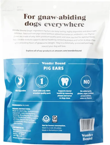 Vista 2 de Amazon Brand – Wonder Bound - Golosinas de orejas enteras de cerdo para perros, cerdo, 6 onzas, 6 unidades (paquete de 1)