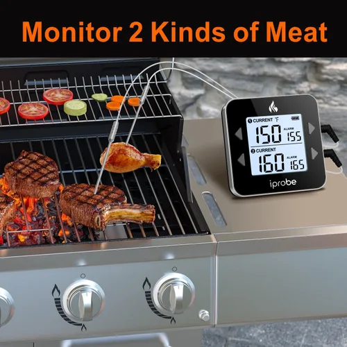 Vista 3 de Termómetro digital recargable y resistente al agua con sonda dual para carne - Termómetro de cocina con pantalla LCD retroiluminada grande