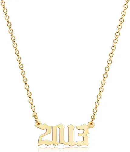 Vista 28 de Collar de acero inoxidable chapado en oro de 18 quilates, con número de cumpleaños, aniversario, joyería memorable para mujer