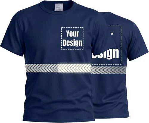 Vista 25 de Camiseta Hi Vis con tira reflectante de alta visibilidad, camisetas de seguridad personalizadas para tu logotipo, camisas de trabajo al aire libre