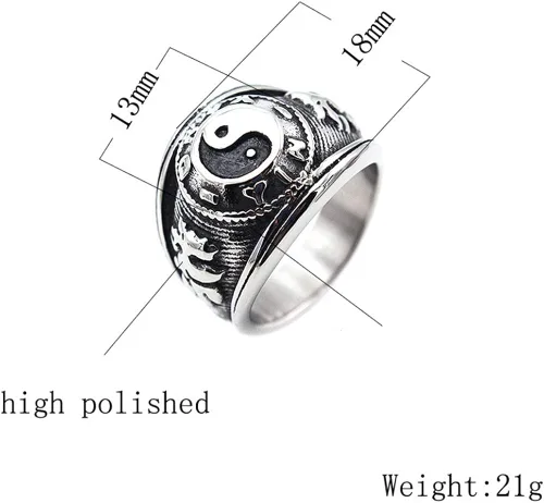 Vista 5 de JAJAFOOK Tai Chi Yin Yang - Anillo de equilibrio de acero inoxidable para hombre