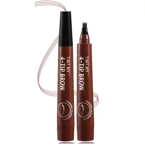 Vista 8 de Lápiz de cejas Microblading con 4 puntas de tenedor, crea maquillaje duradero, cubierta de lápiz de cejas natural profesional, áreas dispersas