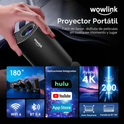 Vista 2 de [Aplicación incorporada y actualizada 2026] Mini proyector con WiFi 6 y Bluetooth 5.4 Negro