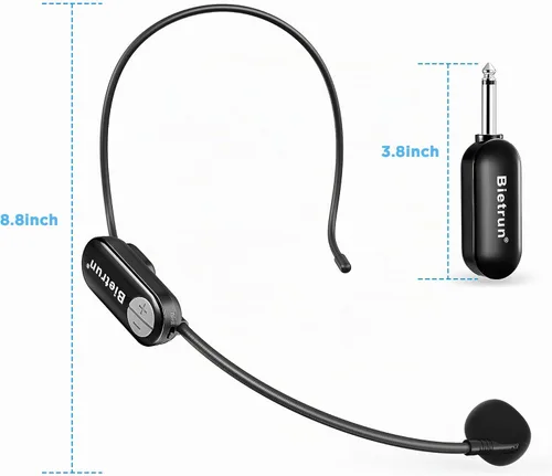 Vista 9 de Bietrun Auriculares inalámbricos con enchufe de 1/4 pulgadas, rango de 165 pies, micrófono inalámbrico UHF y micrófono de mano 2 en 1, para altavoz