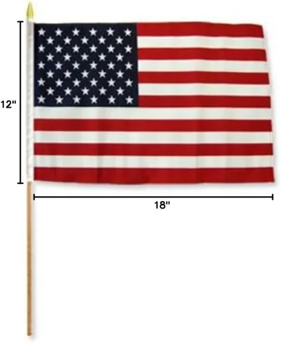 Vista 2 de Banderas de palo de Estados Unidos - Una docena de banderas de palo - 12" x 18