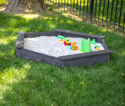 Vista 8 de Jack & June - Caja de arena hexagonal de madera de cedro, adorable, duradera y perfecta para juegos imaginativos