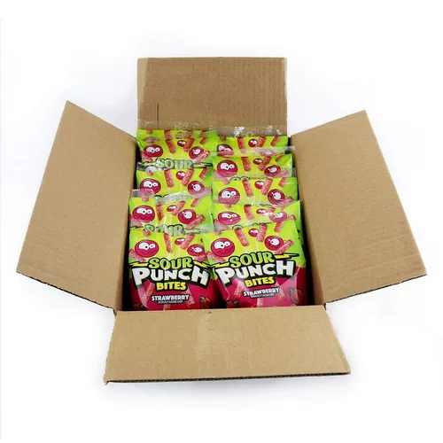 Vista 3 de Sour Punch Bites, sabor dulce de fruta de fresa, caramelo suave y masticable, bolsa de 5 onzas, paquete de 12