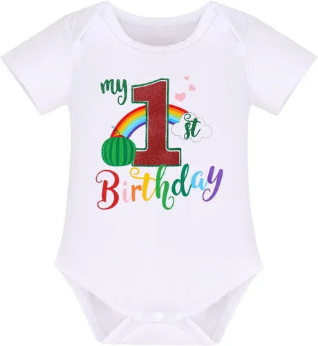 Vista 35 de IBAKOM Conjunto de ropa de 3 piezas para bebé niña de 1er cumpleaños + tutú de tul de princesa arcoíris + diadema con lazo, conjunto de ropa de 3
