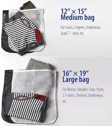 Vista 6 de TENRAI Paquete de 5 (2 grandes y 3 medianas) bolsas de lavandería delicadas, bolsa de lavado de malla fina para brasier, con cremallera, protege