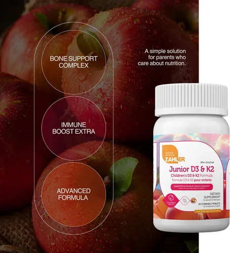 Vista 2 de Zahler - Tabletas masticables de Vitamina D3 + K2 Junior para niños Vitamina D para niños 2000 IU Gomitas deliciosas de Vitamina D K2