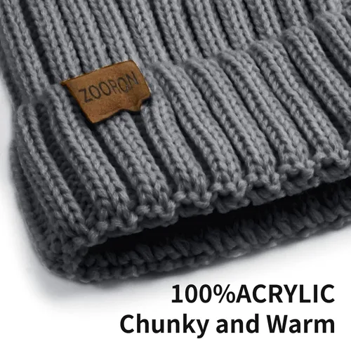Vista 2 de ZOORON Gorro de punto de invierno para mujer con pompón de piel sintética, gorro de punto cálido para mujer