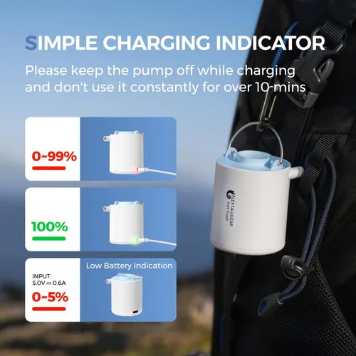 Vista 5 de FLEXTAILGEAR Bomba de aire pequeña y portátil Bomba ultra-mini con batería de 1300mAh recargable por USB para inflar y desinflar flotadores