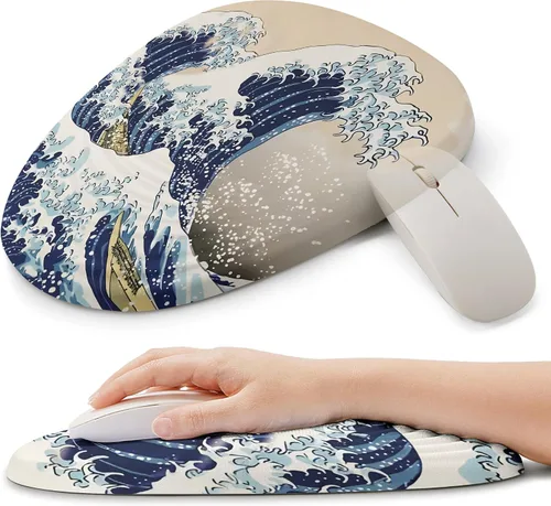 Vista 8 de Alfombrilla ergonómica para mouse con soporte de muñeca, reposamuñecas de espuma viscoelástica para aliviar el dolor y túnel carpiano, base 03