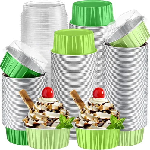 Vista 8 de Paquete de 200 forros de aluminio para cupcakes con tapas, color negro, liso 5 oz Round Baking Cup, Disposable Ramekin Container, Wedding