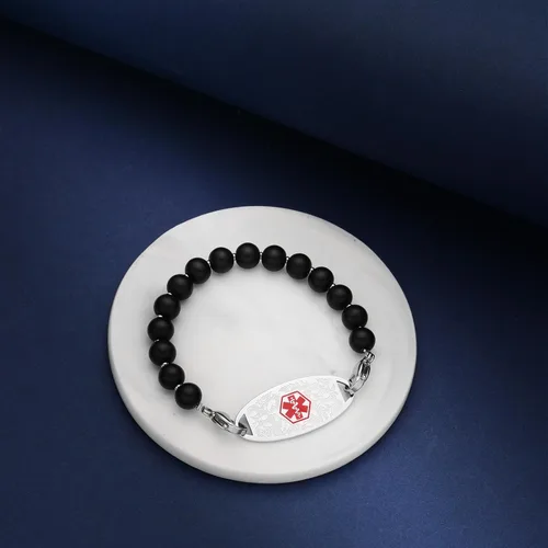 Vista 3 de Pulseras personalizadas de alerta médica para mujer, grabado gratis, pulsera de identificación médica de acero inoxidable para mujer