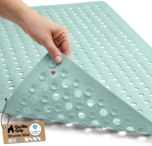 Vista 25 de GORILLA GRIP - Alfombrilla patentada cuadrada para cabina de ducha, alfombrillas pequeñas para el piso de la bañera para duchas de pie, ventosas