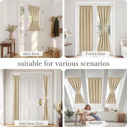 Vista 8 de PONY DANCE Persianas para puertas – Paneles opacos para tratamiento de ventanas, cortinas sólidas de alta resistencia con bolsillo para barra