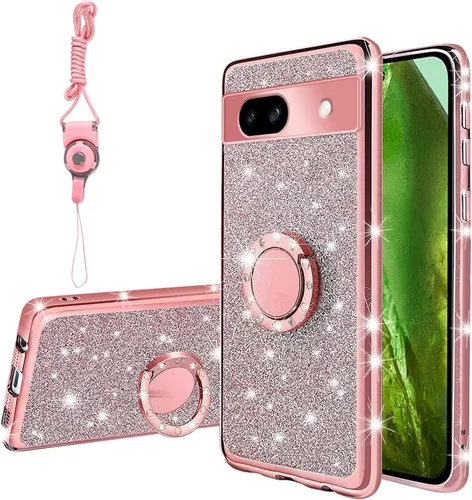 Vista 23 de Funda compatible con Google Pixel 6 Pro para mujer, con purpurina, suave, elegante, transparente, TPU de lujo, bonita funda protectora con correa