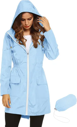 Vista 27 de LOMON Chaqueta ligera impermeable con capucha para mujer, para exteriores
